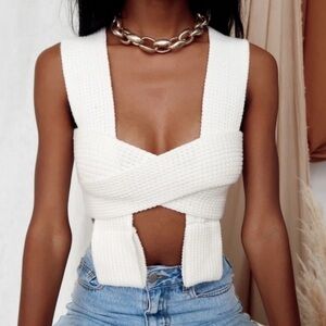 12th Tribe White Crochet Knit Wrap Top